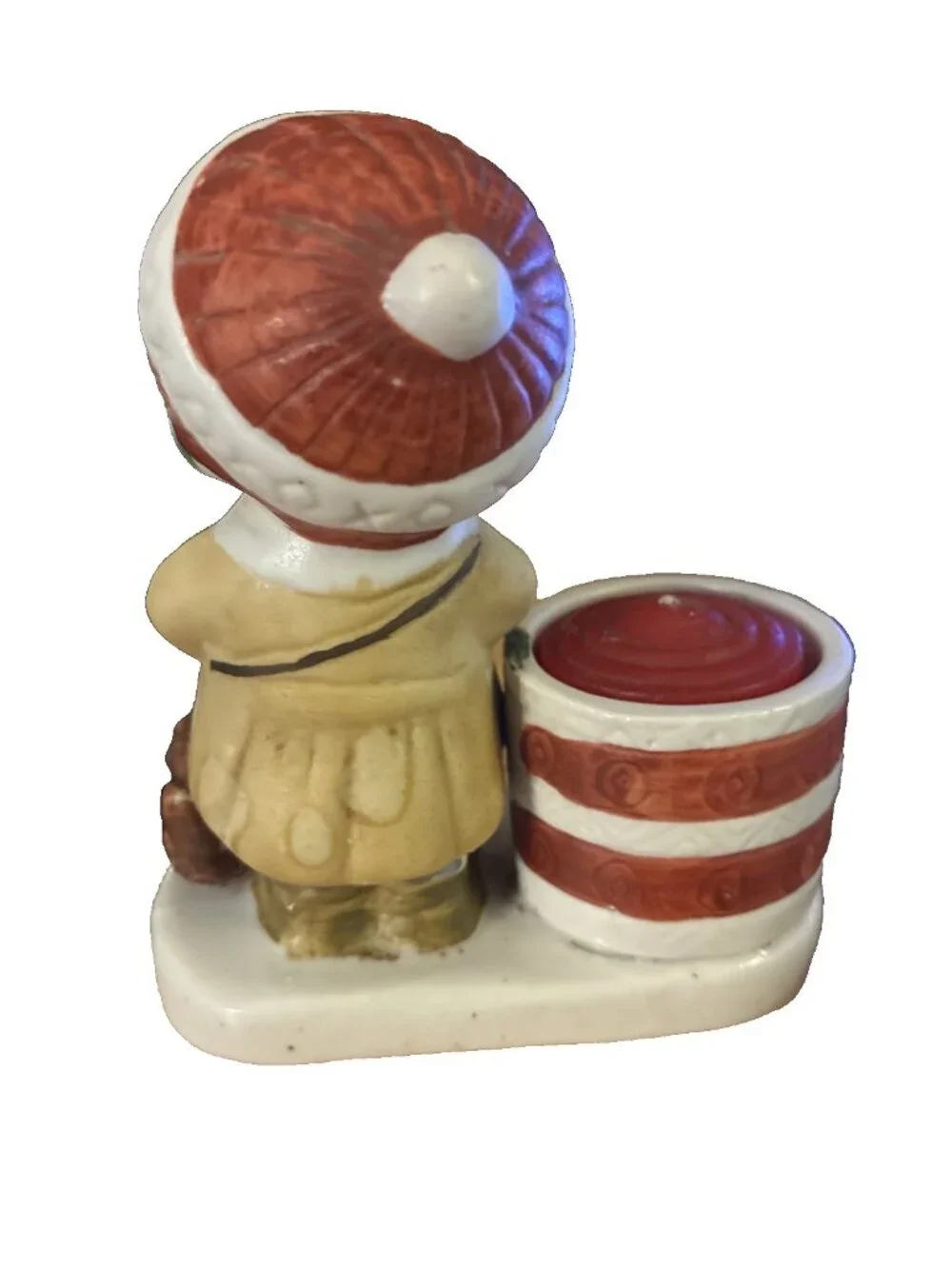 Vintage Christmas Girl Candle Holder Figurine Drum Squirrel Retro Cottagecore